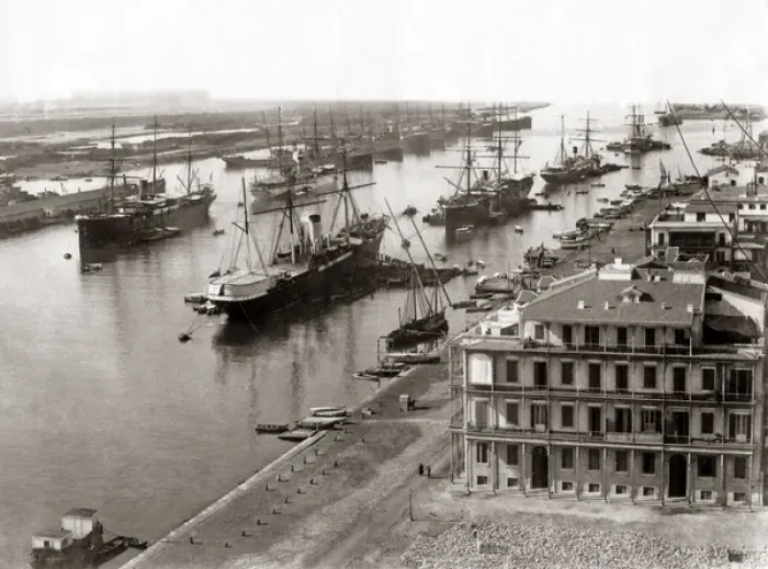 Framed Print : Ships in dock at Suez, Egypt, circa 1880s Framed Print : Ships in dock at Suez, Egypt, circa 1880s