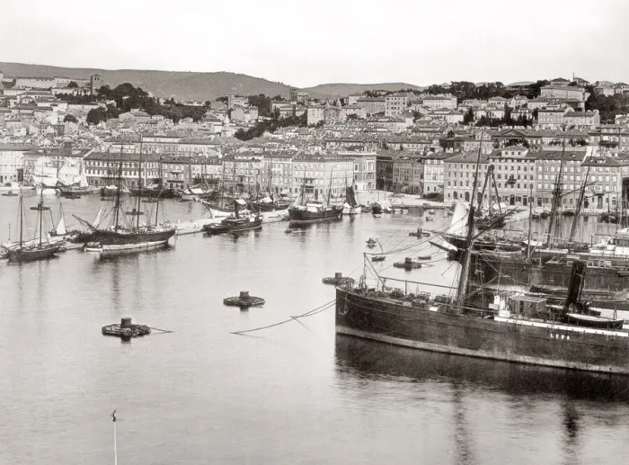Framed Print : Ships in the harbour at Trieste, Italy, c. 1890 s Framed Print : Ships in the harbour at Trieste, Italy, c. 1890 s