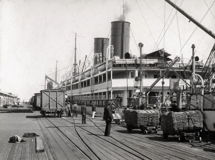 Framed Print : Ships loading at wharf Outer Harbour, Australia, c. 1900-1910 Framed Print : Ships loading at wharf Outer Harbour, Australia, c. 1900-1910
