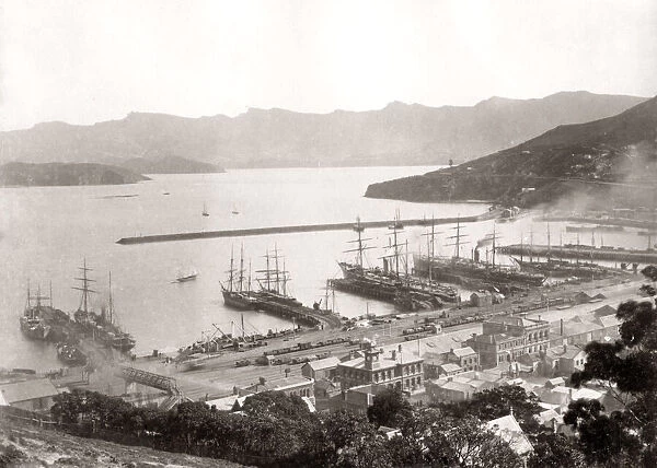 Ships in port at Lyttelton, New Zealand, c. 1890
