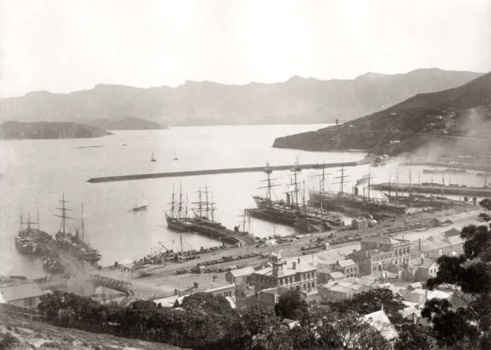 Framed Print : Ships in port at Lyttelton, New Zealand, c. 1890 Framed Print : Ships in port at Lyttelton, New Zealand, c. 1890