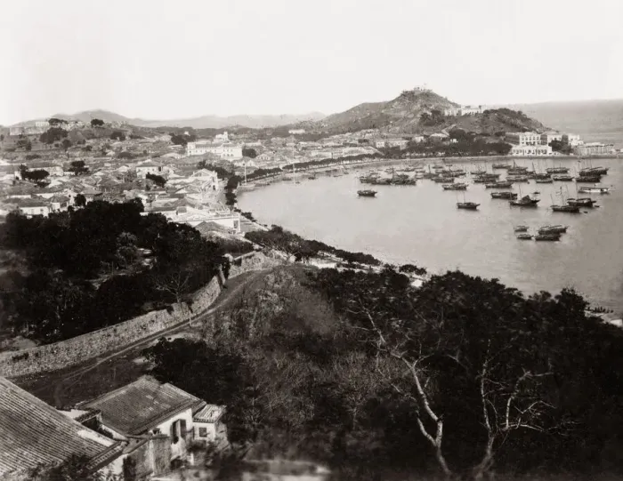 Framed Print : Ships tied up, harbour, Macau Macao (China) c. 1890 Framed Print : Ships tied up, harbour, Macau Macao (China) c. 1890