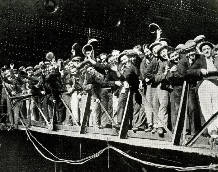 Framed Print : Shipyard workers cheering King Edward VIII in Glasgow Framed Print : Shipyard workers cheering King Edward VIII in Glasgow