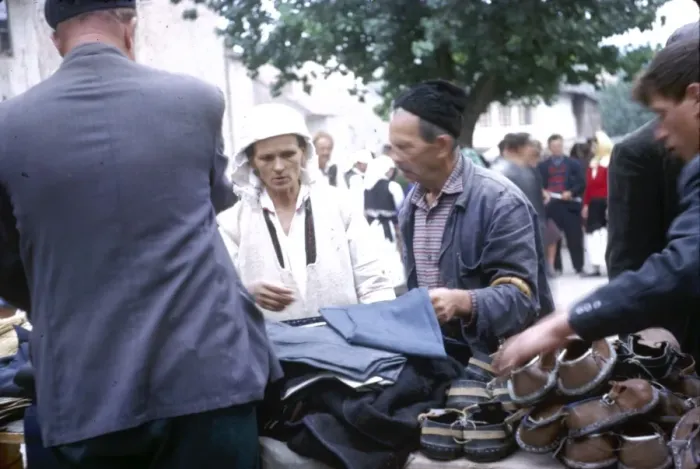 Framed Print : Shoe stall in street market, Yugoslavia Framed Print : Shoe stall in street market, Yugoslavia