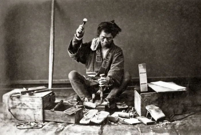 Framed Print : Shoemaker, Japan, 1870s Framed Print : Shoemaker, Japan, 1870s