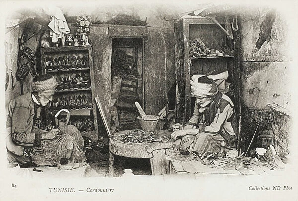 Shoemakers, Tunisia. Two shoemakers in their small workshop, Tunisia