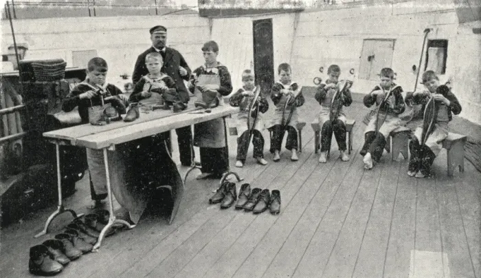Framed Print : Shoemaking Class, Training Ship Wellesley, North Shields Framed Print : Shoemaking Class, Training Ship Wellesley, North Shields