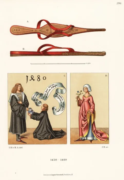 Framed Print : Shoes and costumes of the mid 15th century Framed Print : Shoes and costumes of the mid 15th century