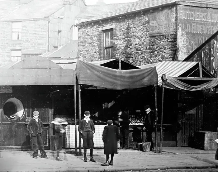Framed Print : Shooting Gallery, Market Street, Burnley, early 1900s Framed Print : Shooting Gallery, Market Street, Burnley, early 1900s