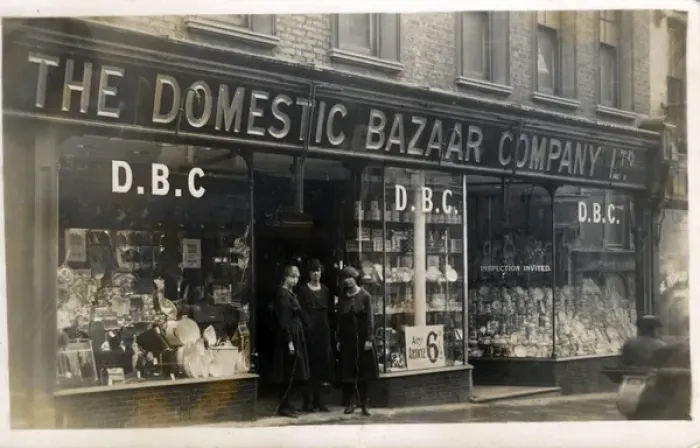 Framed Print : Shop-front - Premises of The Domestic Bazaar Co, Bedford Framed Print : Shop-front - Premises of The Domestic Bazaar Co, Bedford