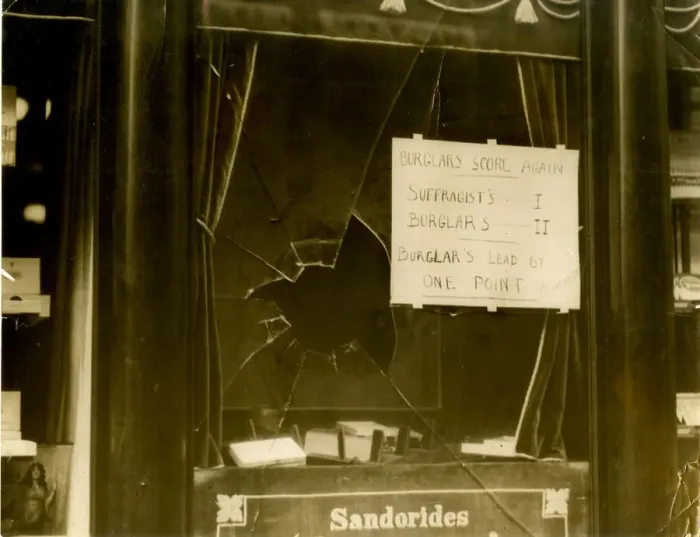 Framed Print : Shop window broken by suffragettes Framed Print : Shop window broken by suffragettes