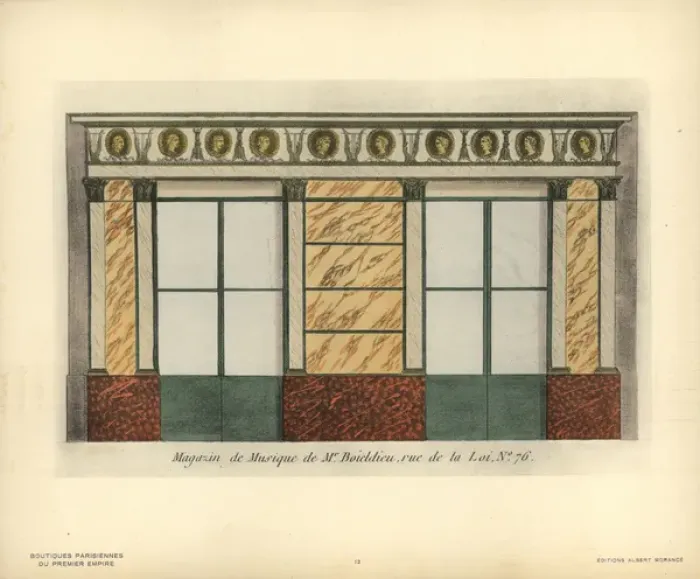 Framed Print : Shopfront of Boieldieus music store, Paris, circa 1800 Framed Print : Shopfront of Boieldieus music store, Paris, circa 1800