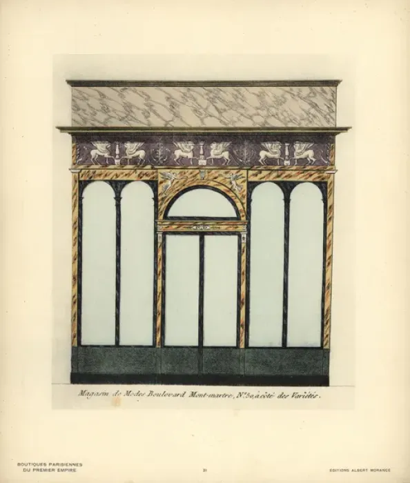 Framed Print : Shopfront of a fashion boutique, Paris, circa 1800 Framed Print : Shopfront of a fashion boutique, Paris, circa 1800