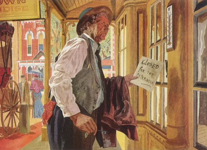 Framed Print : Shopkeeper Closes Up Date: 1950 Framed Print : Shopkeeper Closes Up Date: 1950