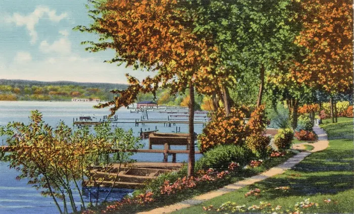 Framed Print : Shore line at Belvidere Park, Lake Geneva, Wisconsin, USA Date: 1936 Framed Print : Shore line at Belvidere Park, Lake Geneva, Wisconsin, USA Date: 1936