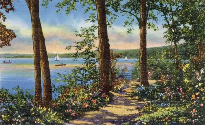 Framed Print : Shore path at Eleanor Camp, Lake Geneva, Wisconsin, USA Date: 1936 Framed Print : Shore path at Eleanor Camp, Lake Geneva, Wisconsin, USA Date: 1936