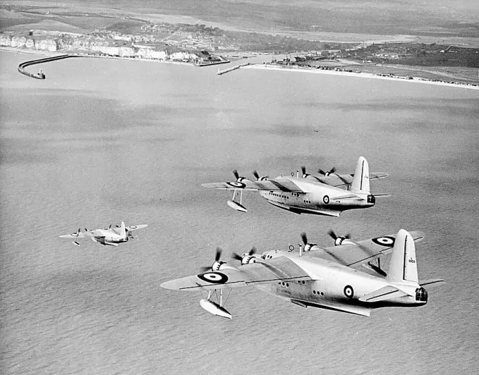 Framed Print : Short Sunderland RAF flying boats in formation Framed Print : Short Sunderland RAF flying boats in formation