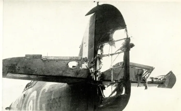 Framed Print : Shot away tail of Hurricane flown safely home, WW2 Framed Print : Shot away tail of Hurricane flown safely home, WW2