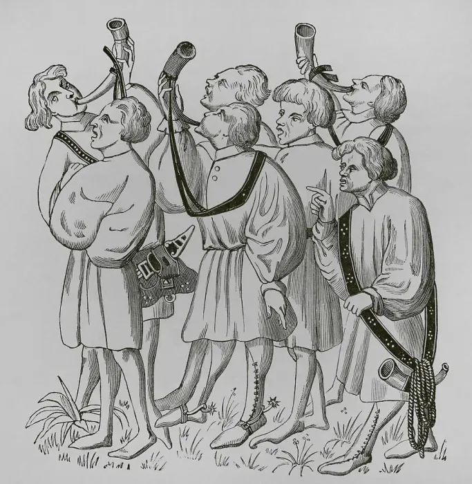 Framed Print : How to shout and blow horns. Facsimile of an engraving Framed Print : How to shout and blow horns. Facsimile of an engraving