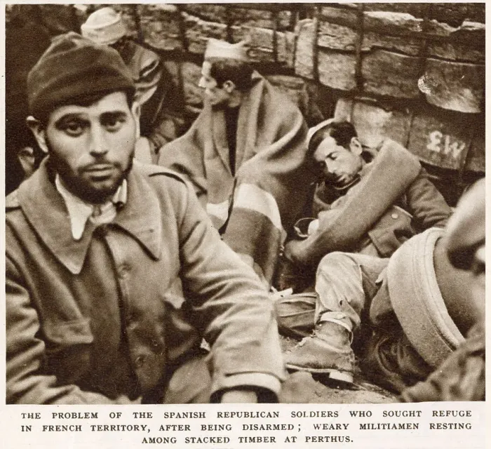 Framed Print : Showing men, formerly soldiers of the Republican Army, who became refugees at the end of the Spanish Civil War, in Perthus, France. When the Nationalist Army finally won the Spanish Civil War, in 1939 Framed Print : Showing men, formerly soldiers of the Republican Army, who became refugees at the end of the Spanish Civil War, in Perthus, France. When the Nationalist Army finally won the Spanish Civil War, in 1939