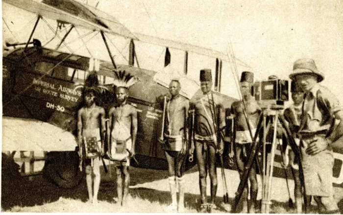 Framed Print : Shulluk warriors pose by Alan Cobhams aeroplane, Sudan Framed Print : Shulluk warriors pose by Alan Cobhams aeroplane, Sudan