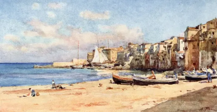 Framed Print : Sicily / Cefalu Shore 1911 Framed Print : Sicily / Cefalu Shore 1911