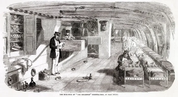 Framed Print : The sick deck of the Belleisle hospital ship in Faro Sound Framed Print : The sick deck of the Belleisle hospital ship in Faro Sound