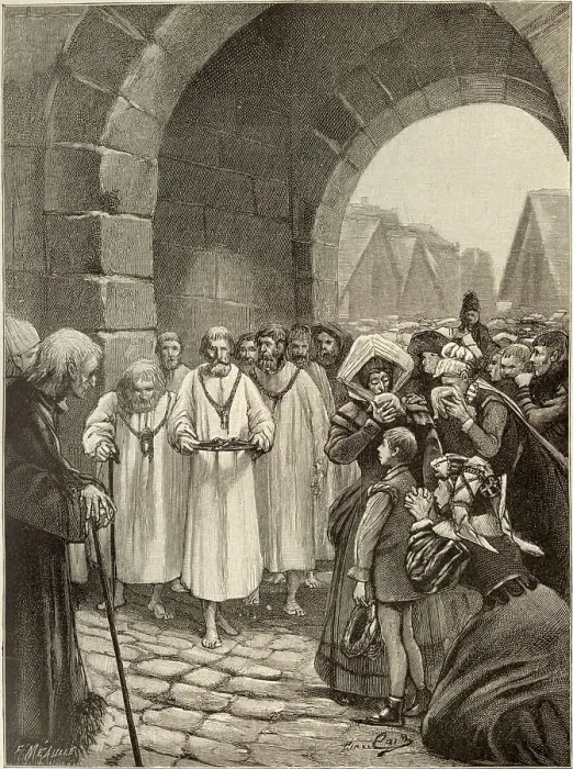 Framed Print : During the Siege of Calais by Edward III, six burghers offer themselves as ransom for their fellow-citizens : his wife Philippa intercedes, and their lives are spared Date: 1346 / 1347 Framed Print : During the Siege of Calais by Edward III, six burghers offer themselves as ransom for their fellow-citizens : his wife Philippa intercedes, and their lives are spared Date: 1346 / 1347