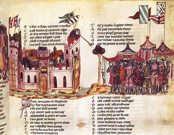 Siege of a city. 14th century. Gothic art. Miniature