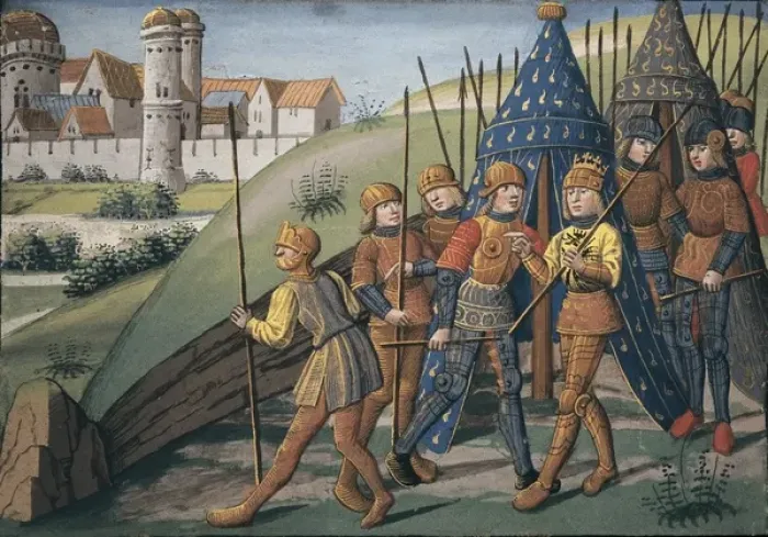 Framed Print : Siege of a city. Illustration in the Roman d Ogier Framed Print : Siege of a city. Illustration in the Roman d Ogier