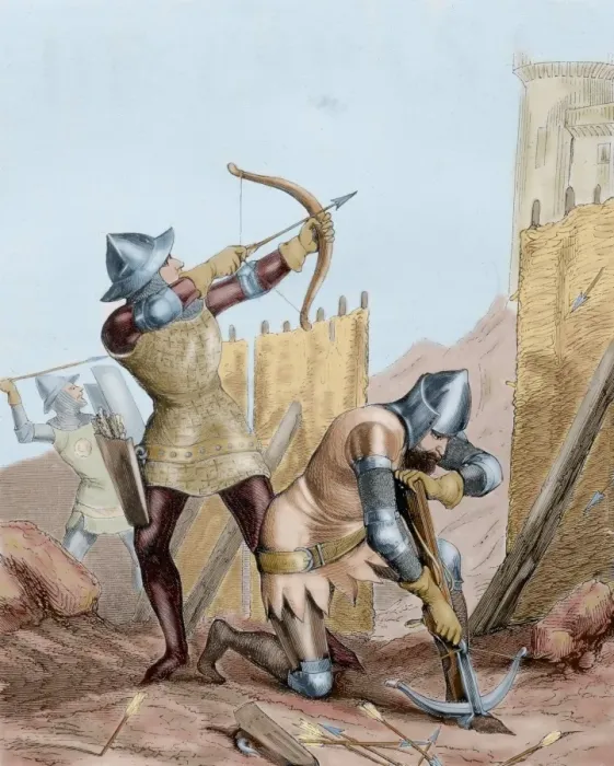 Framed Print : Siege of Gibraltar. Archers. 1350