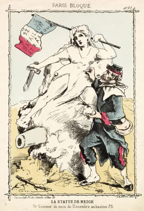 Framed Print : SIEGE OF PARIS A French soldier makes the most of the harsh winter by carving snow into a