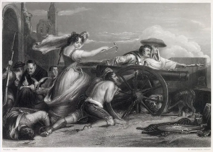 Framed Print : SIEGE OF SARAGOSSA Agostina, the Maid of Saragossa rallies her fellow- citizens to resist the French, but in vain, the city is taken 21 February 1809 Date: Dec 1808 - Feb 1809 Framed Print : SIEGE OF SARAGOSSA Agostina, the Maid of Saragossa rallies her fellow- citizens to resist the French, but in vain, the city is taken 21 February 1809 Date: Dec 1808 - Feb 1809