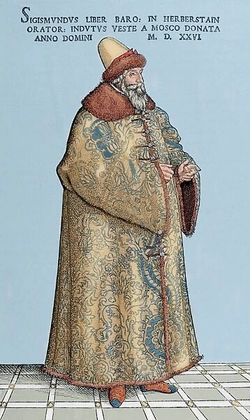Sigismund von Herberstein (1486-1566). Engraving. Colored