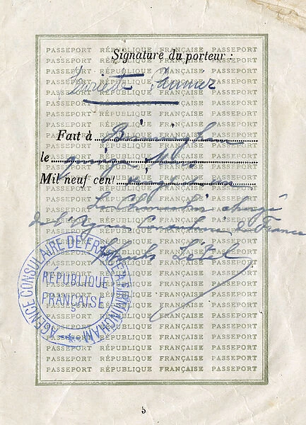 Signature page, French passport