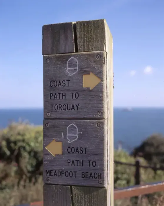 Framed Print : Signpost on coastal footpath near Torquay, Devon Framed Print : Signpost on coastal footpath near Torquay, Devon