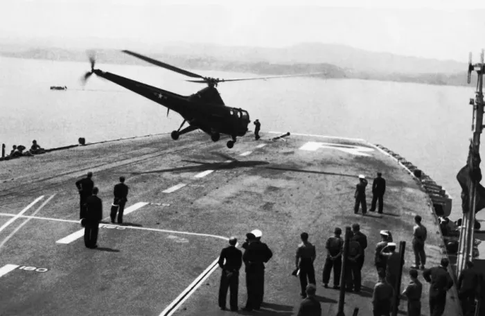 Framed Print : Sikorsky S-51 Hms Theseus Ships Helicopter Taking-Off fr? Framed Print : Sikorsky S-51 Hms Theseus Ships Helicopter Taking-Off fr?