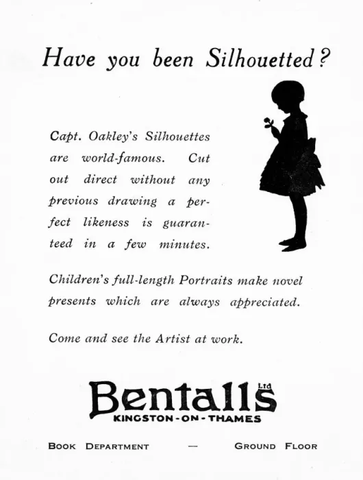 Framed Print : Silhouette advertisement for H. L. Oakley at Bentalls Framed Print : Silhouette advertisement for H. L. Oakley at Bentalls