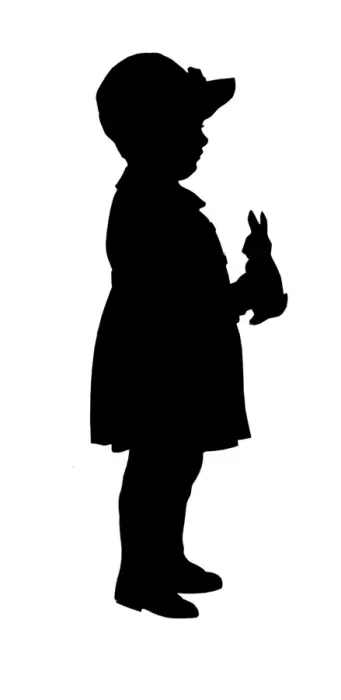 Framed Print : Silhouette of boy with toy rabbit Framed Print : Silhouette of boy with toy rabbit