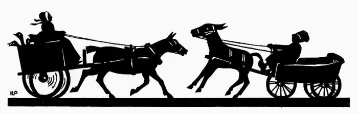 Framed Print : Silhouette of two carts meeting head-on Framed Print : Silhouette of two carts meeting head-on