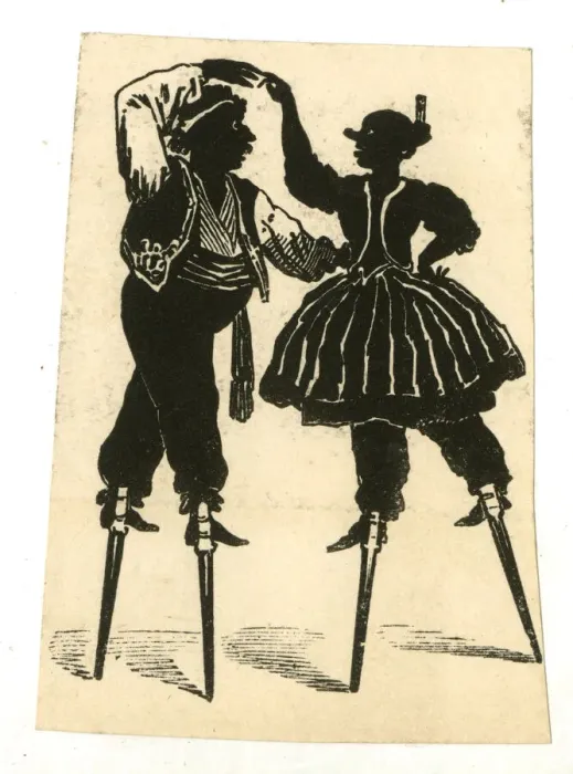 Framed Print : Silhouette, Circus Stilt Walkers dancing