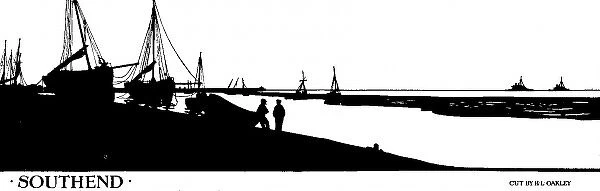 Silhouette of the coast at Southend, Essex