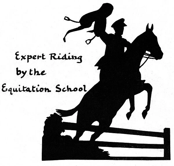 Silhouette of expert riding, Equitation School