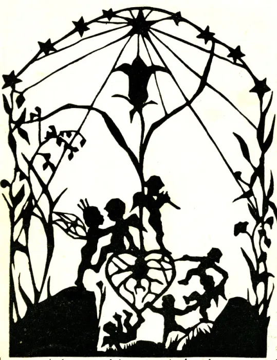 Framed Print : Silhouette of fairies prancing around heart Framed Print : Silhouette of fairies prancing around heart