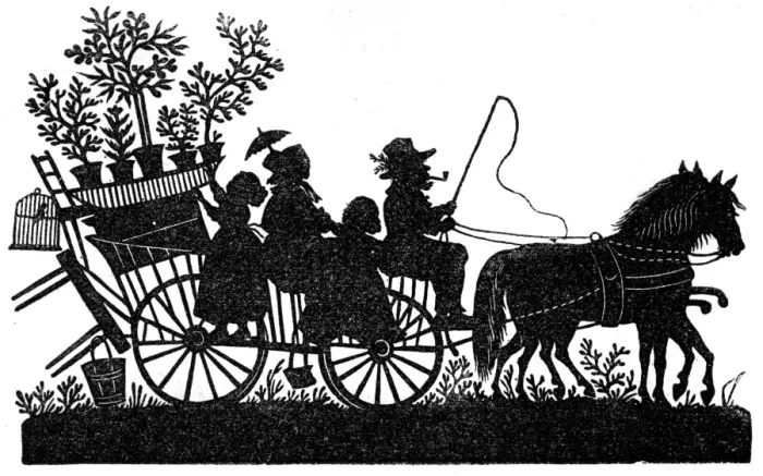 Framed Print : Silhouette - Family riding on a wagon Framed Print : Silhouette - Family riding on a wagon