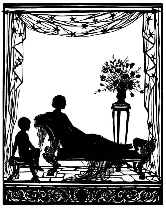 Framed Print : Silhouette of Lady Diana Cooper with her son Framed Print : Silhouette of Lady Diana Cooper with her son
