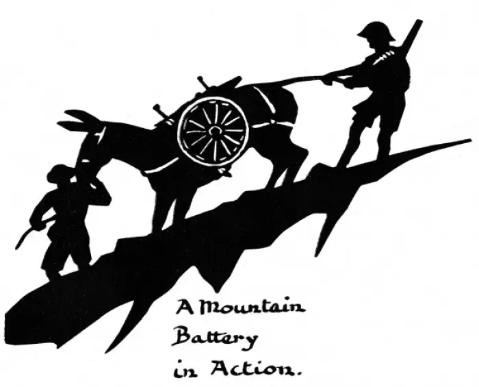 Framed Print : Silhouette of a mountain battery in action Framed Print : Silhouette of a mountain battery in action