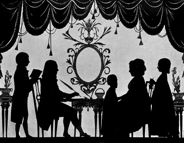 Framed Print : Silhouette portrait of the Burney family Framed Print : Silhouette portrait of the Burney family