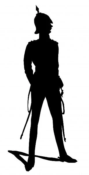 Silhouette of a soldier in a pointed helmet