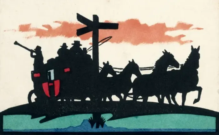 Framed Print : Silhouette of traditional coaching scene